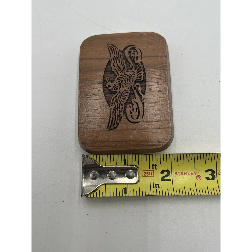 1977 Laser Craft Flying Bald Eagle Brown Wood Belt Buckle Vintage